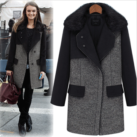 2013 winter brand new women's  casual fashion Wool coat woolen outerwear overcoat long wear for lady color block clothing