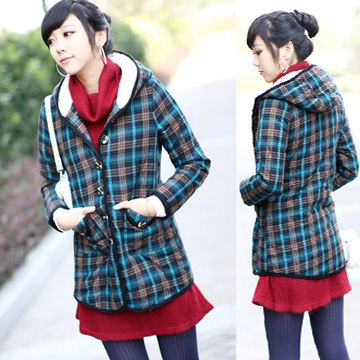 2013 Winter casual plaid medium-long wadded jacket slim cotton-padded jacket gentlewomen outerwear sst1542 women hot sale