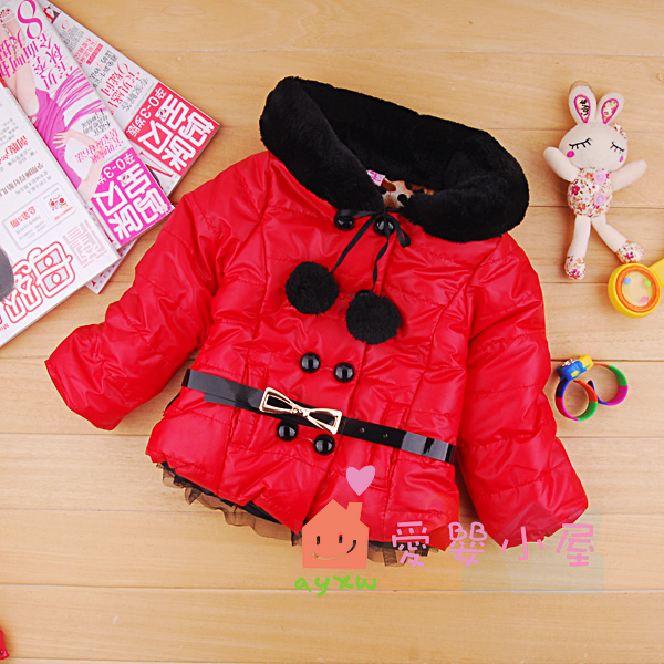 2013 winter children's clothing female child thickening wadded jacket fur collar child thermal cotton-padded jacket