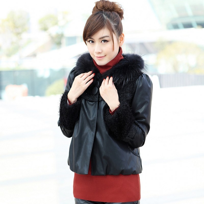 2013 winter clip yushu plush raccoon fur cotton-padded leather clothing thick outerwear