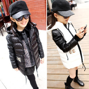 2013 winter clothing kids clothes female child patchwork cotton-padded with a hood wadded jacket cotton-padded jacket trench
