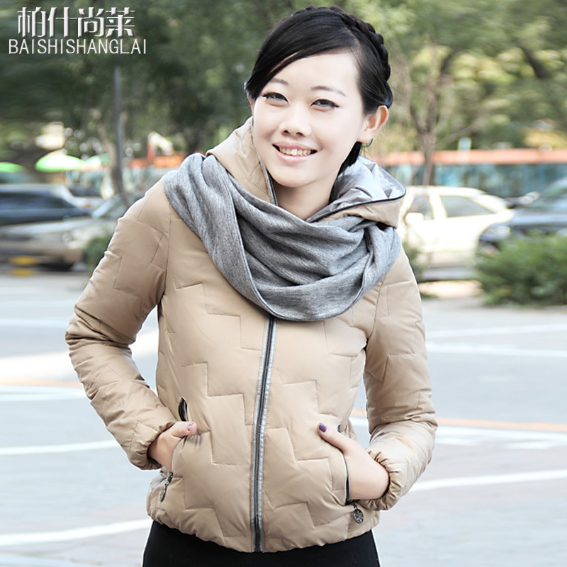 2013 winter down coat female short design thick personality all-match the disassemblability scarf slim