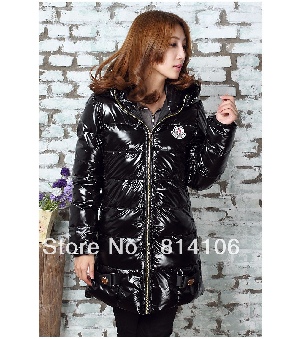 2013 Winter Down Cotton-padded Jacket Women's Slim Outerwear Medium-long Shiny Hooded Down Brand New Free  Shipping