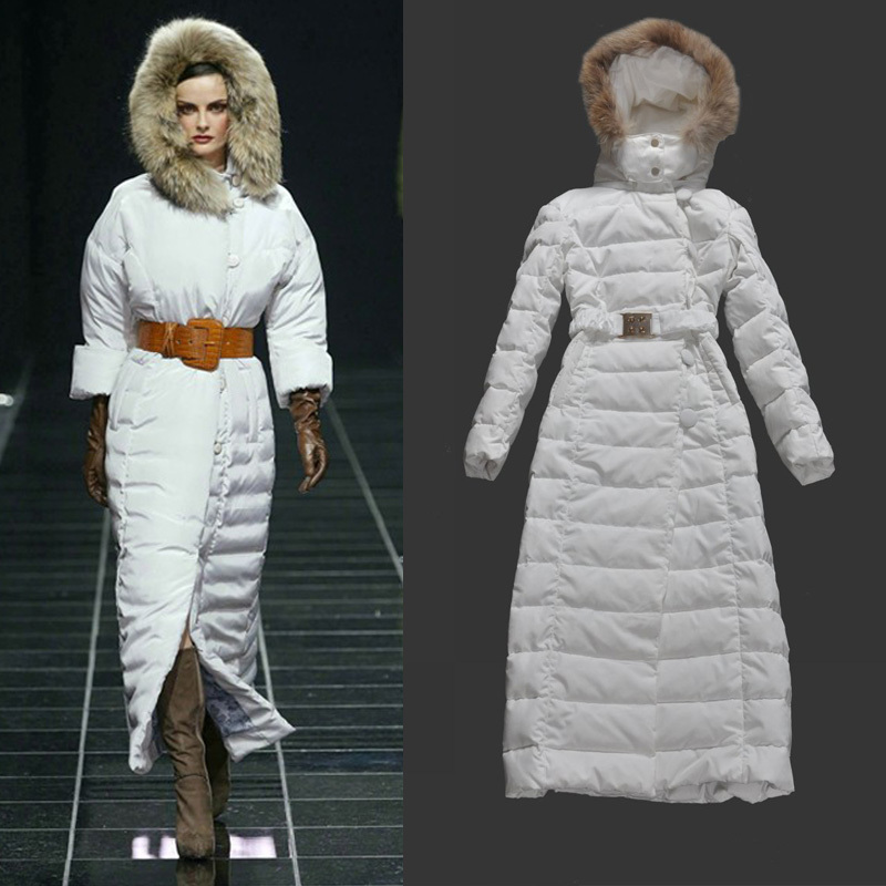 2013 winter fashion ultra long down coat hooded thermal white down overcoat long outerwear