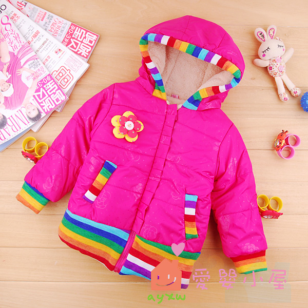 2013 winter female child with a hood thickening wadded jacket outerwear child baby thermal cotton-padded jacket cotton-padded