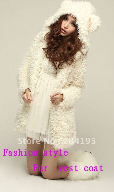 2013 Winter  Fur Jacket  Fashion Faux Fur overcoat    Women's Cute Outerwear with hat