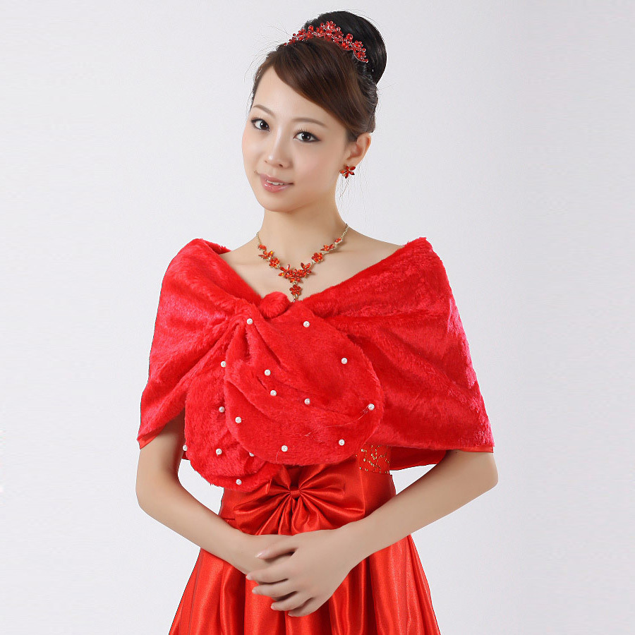 2013 winter fur shawl bridal red faux fur wrap cheongsam accessories