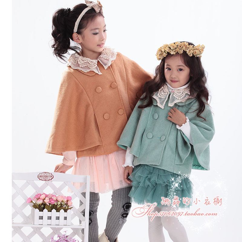 2013 winter girls clothing fashion woolen medium-large child design short overcoat outerwear princess trench