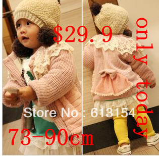 2013 winter  lace decoration female children's /baby's sweater outerwear wadded jacket