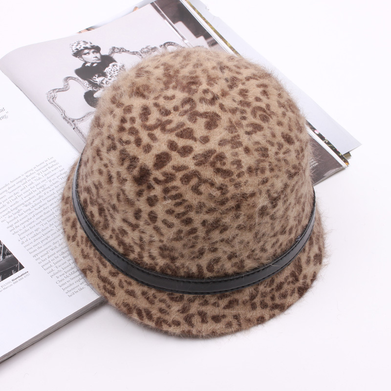 2013 winter leopard print leather buckle on dome rabbit fur hat warm hat female