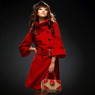 2013 Winter Medium-long Double Breasted Trench Stand Collar Long-sleeve Woolen Outerwear