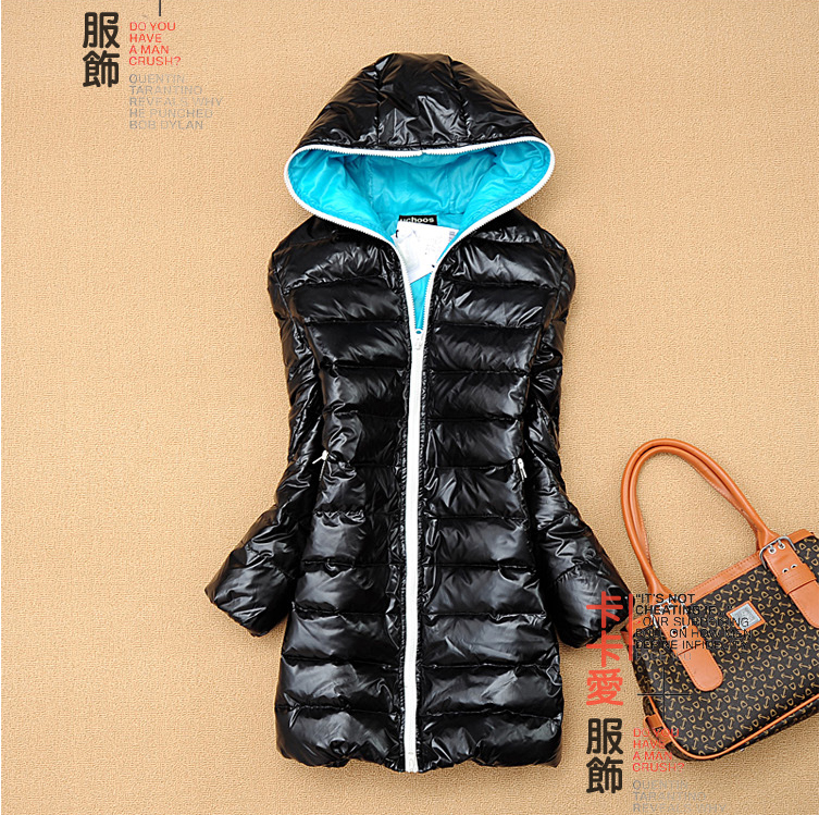 2013 winter  medium-long down coat women hood / cap collar zipper long-sleeve 18- 24 year old free shipping