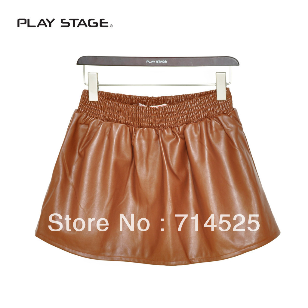 2013 winter new arrival fashion women's ruffle leather short skirt street style solid color bust skirt