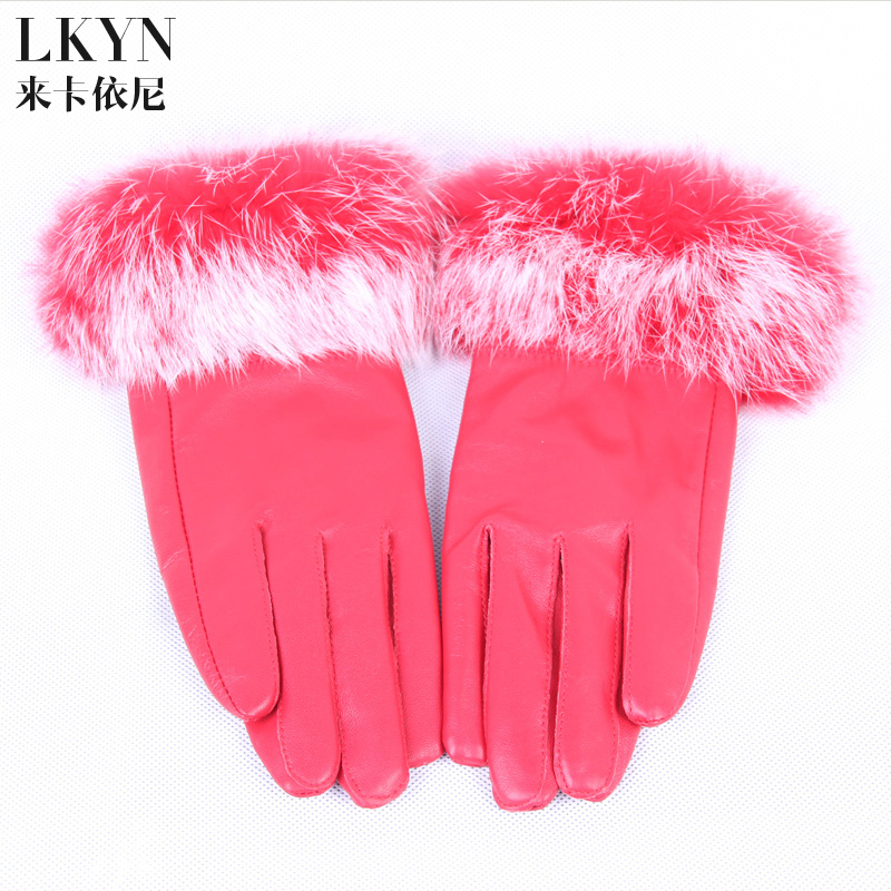 2013 winter new arrival genuine leather sheepskin gloves rabbit fur women's gloves