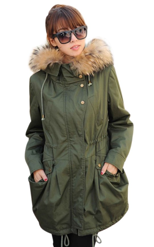 2013 winter new arrival thicker plush fur collar long section military warm parka women outwear,Free shipping WWM025