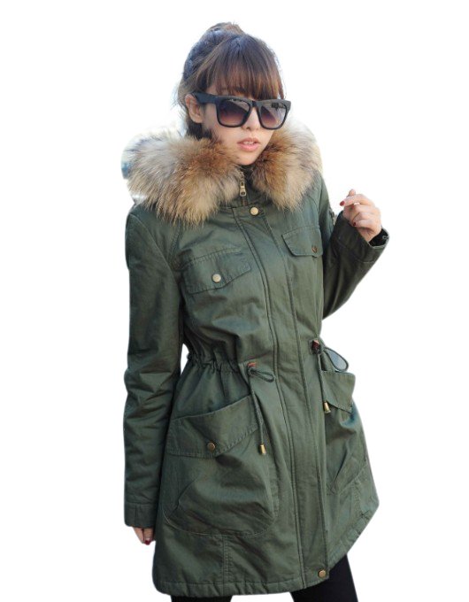 2013 Winter new fashion Military style Big fur collar  Long section outerwear  Free shipping WWM028
