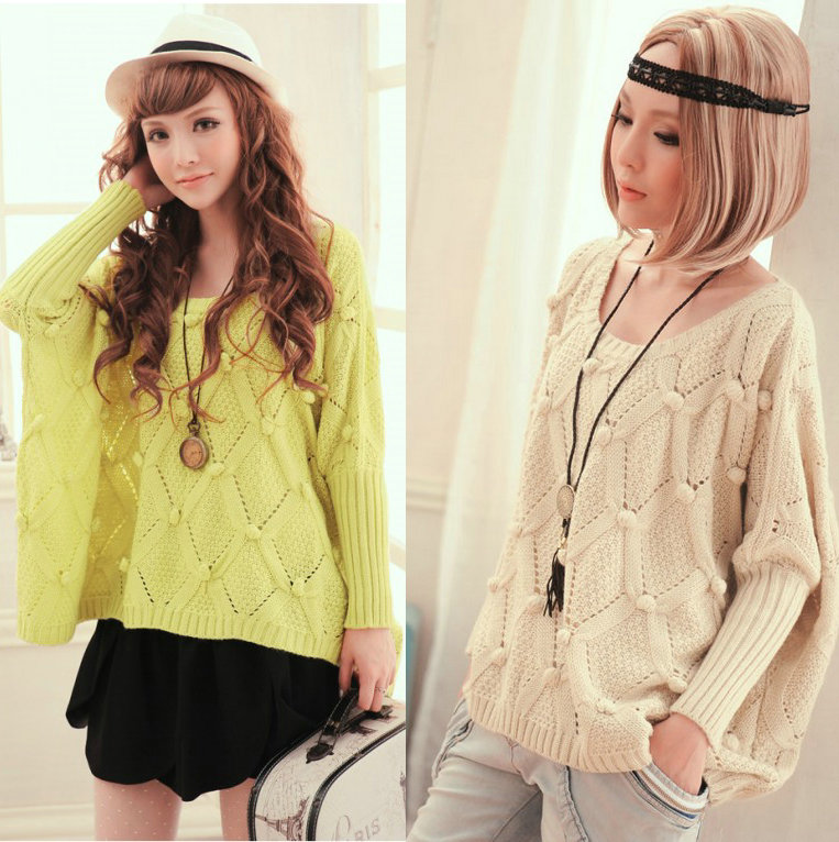 2013 winter plaid pattern plus size loose coarse o-neck sweater batwing shirt