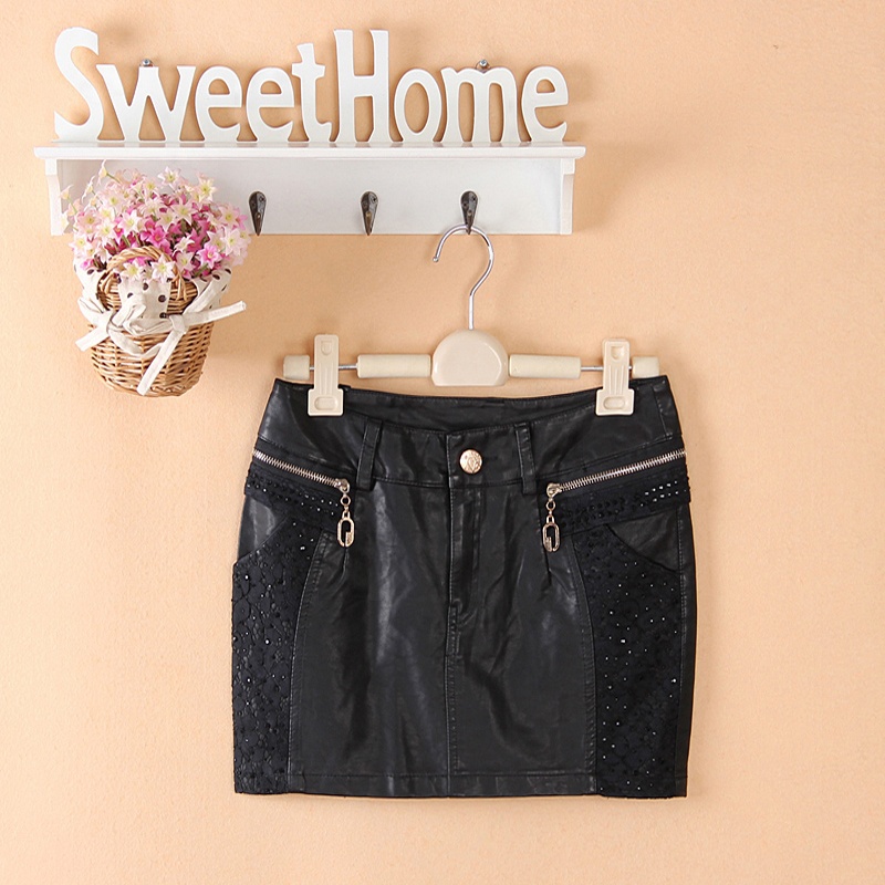 2013 winter slim hip leather skirt short skirt