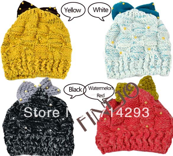 2013 Winter Warm Women's Ball Hats Bowknot Knitting Beanie Hat Cap free shipping 9537