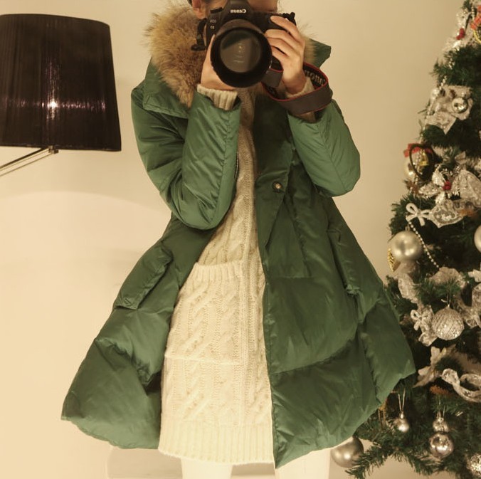 2013 winter women's cute raccoon fur down coat long slim overcoat female winter hot  free shipping