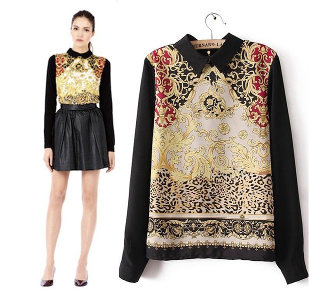 2013 woman new fashion spring summer Europe style chiffon long sleeves vintga blouse superstar design lady shirt upper S M L