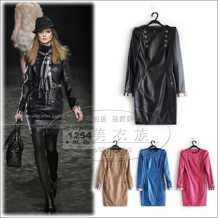 2013 woman pu leather fashion dress for winter and autumn S--XL (with belt)