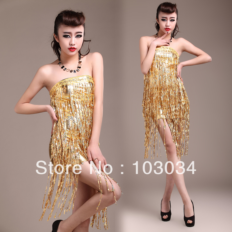 2013 women apparel fashion tube top racerback dress sexy tassel sequined star design formal Latin dance costume for female