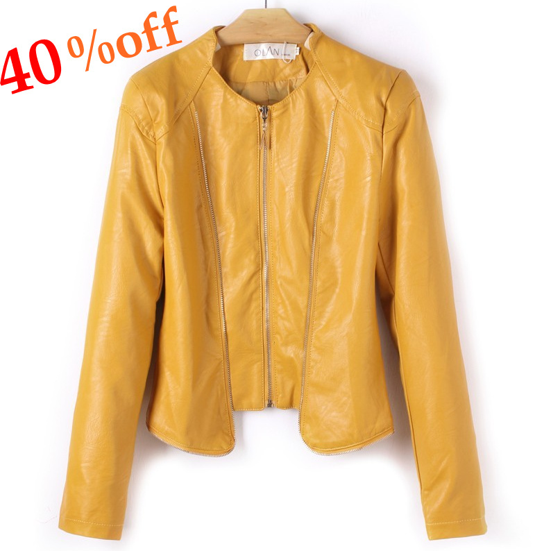 2013 women fahison spring outerwear slim water washed leather clothing PU leather jacket o-neck motorcycle clothing  short suit