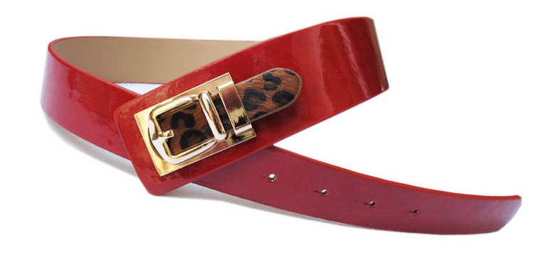 2013 women fashion leopard buckle belt  japanned  leather and Cowhide bottom all-match belt,12pcs/lot