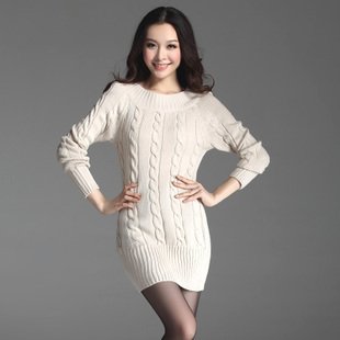2013 women fashion sweater dress candy color long elastic cotton blend rib sleeve o-neck all-match autumn knitted dress WS9227
