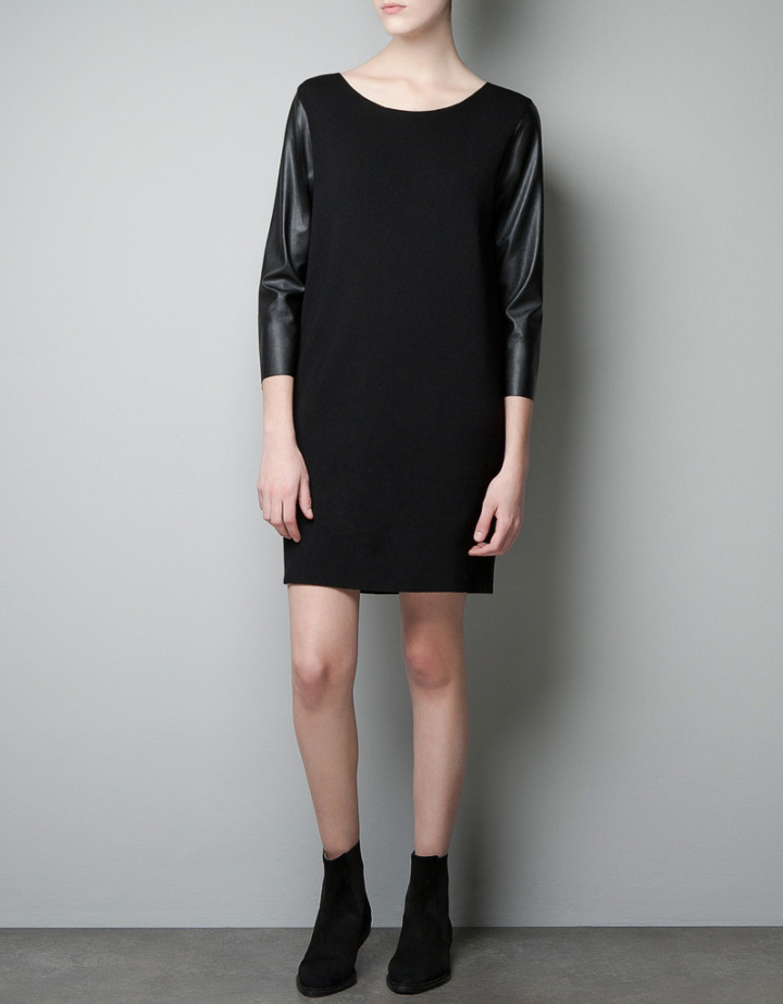 2013 Women New PU leather stitching dress 1 piece free Free shipping/ DZ024