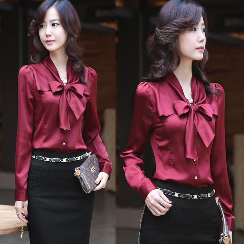 2013 Women New Slim Clothes Shirt Female Standing Collar Chiffon Lace long-sleeved bow flouncing Peaked Bowknot Puff Shirt
