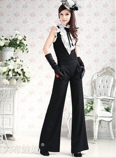 2013 Women Pure  Black Temperament Vest The Wide Leg Pants Siamese Trousers,K01+Free Shipping