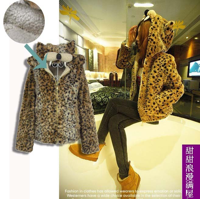 2013 women's 640101 leopard print flock printing thickening thermal outerwear high quality version