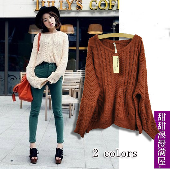 2013 women's 863001 casual all-match coarse knitting knitted twisted loose pullover sweater outerwear