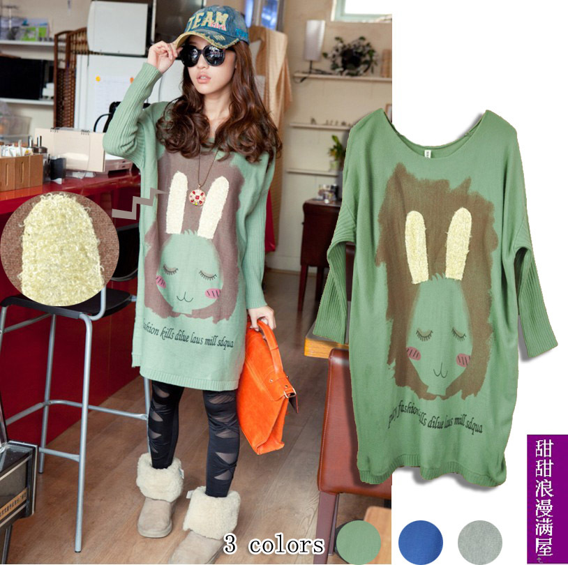 2013 women's 877001 casual all-match rabbit ears medium-long loose sweater outerwear
