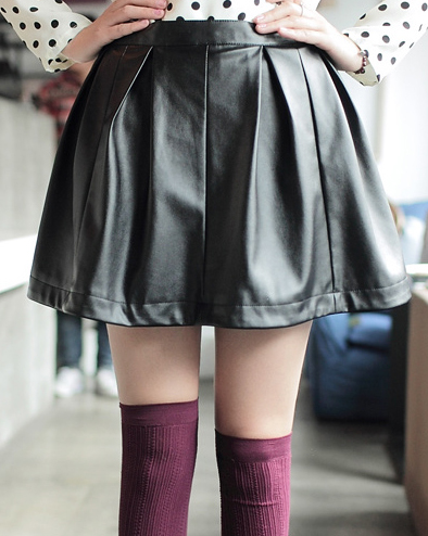 2013 women's all-match sweet solid color pleated leather bust skirt a-line skirt short skirt