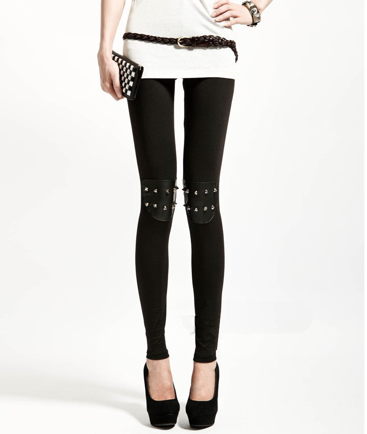 2013 women's backing pants knee spell leather rivet backing pants/1 piece free Free shipping/ LG612