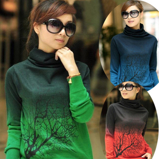 2013 Women's Basic Shirt Print Heap Turtleneck Plus Size Sweater Short Design Cashmere Sweater/Pullover Female