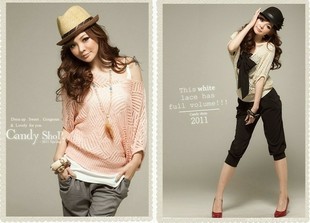 2013 women's batwing short sleeve design cutout sweater loose batwing shirt handmade crochet cutout shirt