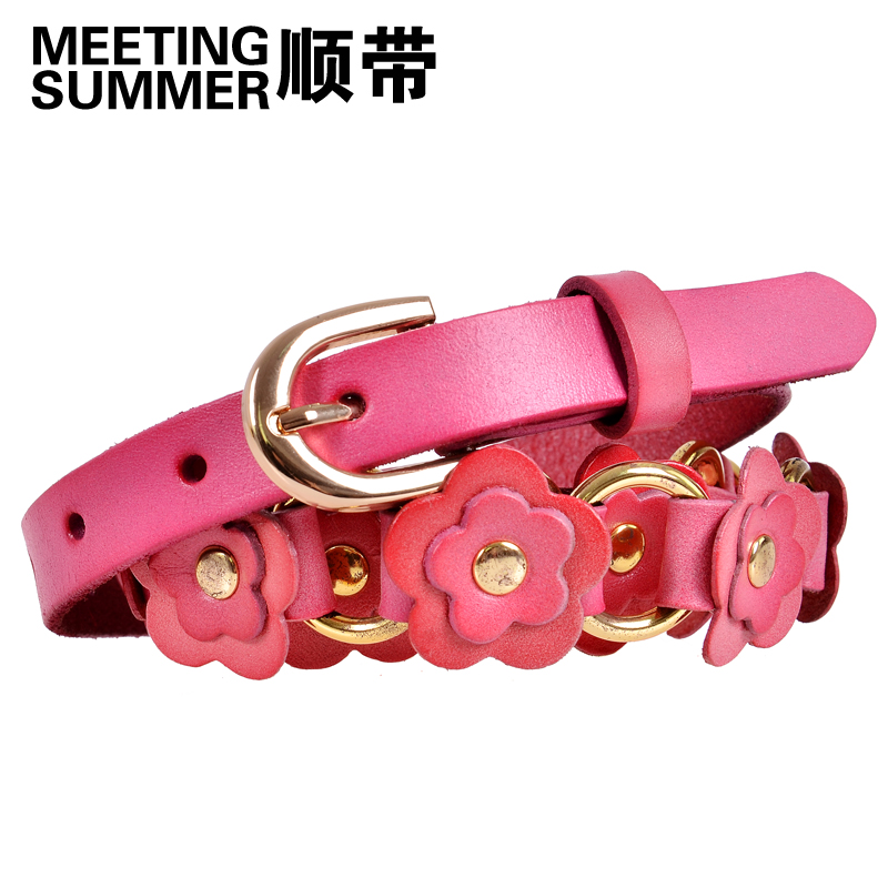 2013 women's belt genuine leather belt genuine leather casual pin buckle flower decoration leather