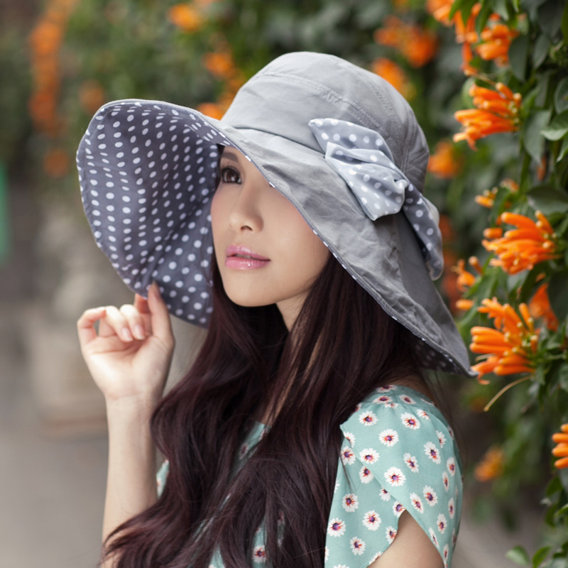 2013 women's big along sunbonnet dot bow 100% cotton breathable sunscreen sun hat