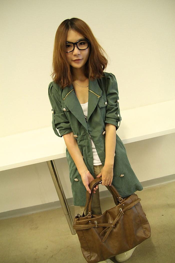 2013 women's couture fashion slim size double-breasted long green windbreaker jacket Cpat