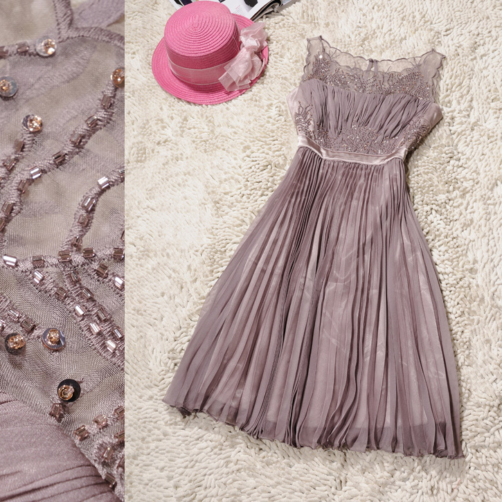 2013 women's elegant embroidery flower paillette pleated sleeveless one-piece dress formal dress evening dress