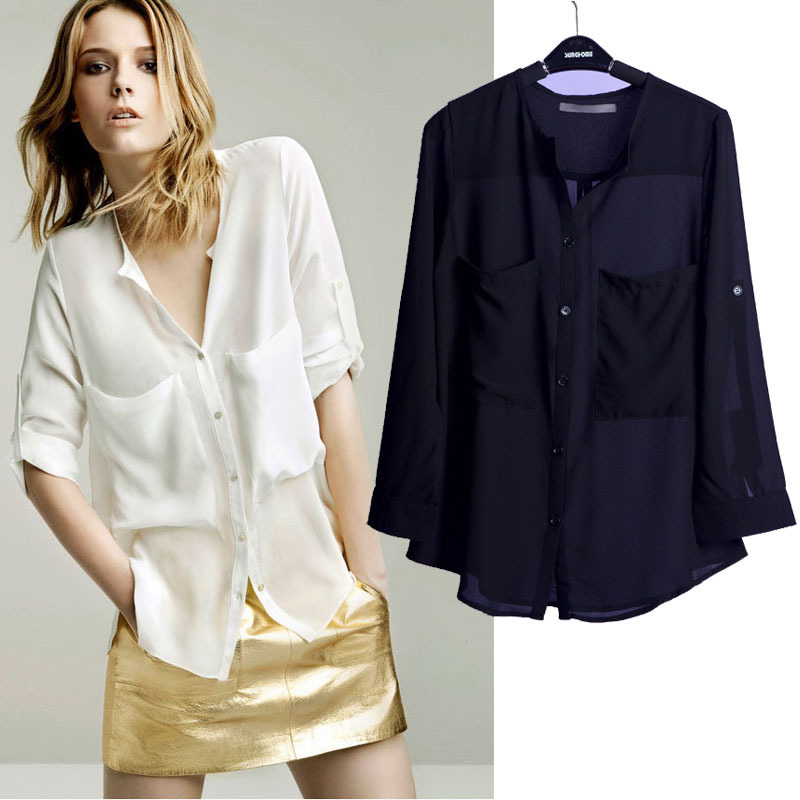 2013 Women's Fashion Blouse,Long sleeve Semi-See-Through Chiffon Shirt Elegant Casual Slim Brand Design,Free Shipping