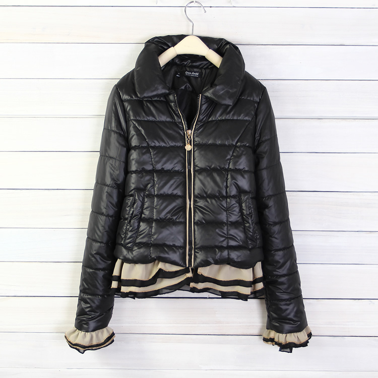 2013 women's fashion chiffon ruffle laciness thermal short design wadded jacket cotton-padded jacket