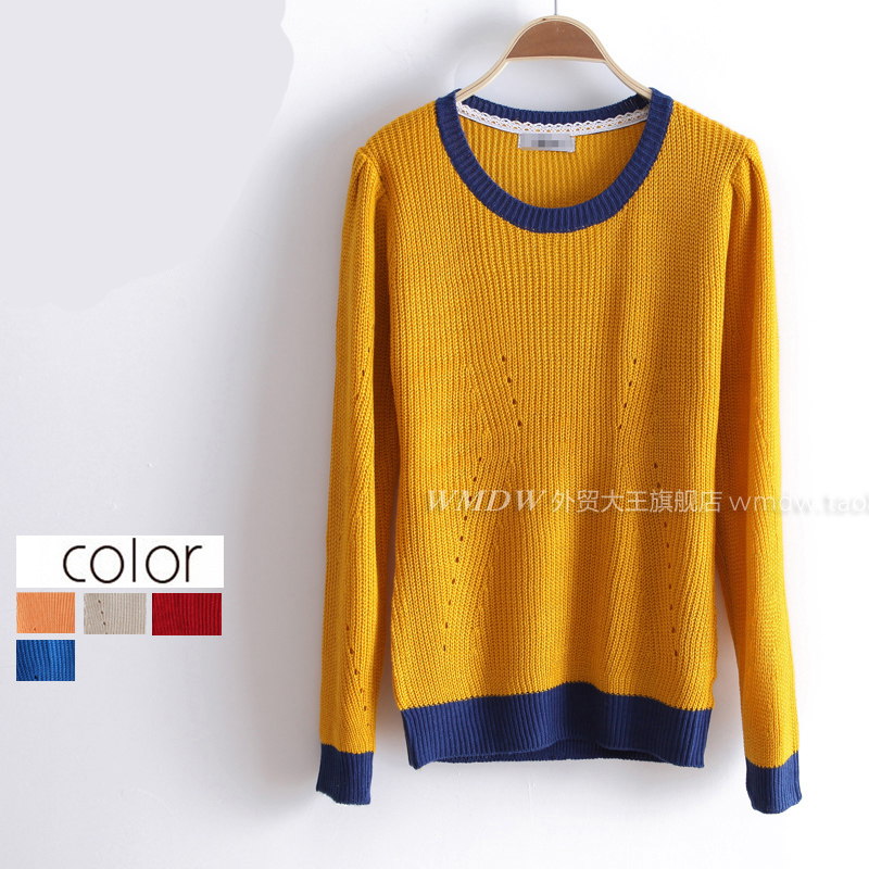 2013 women's fashion color block decoration thin all-match slim basic knitted sweater wx1044