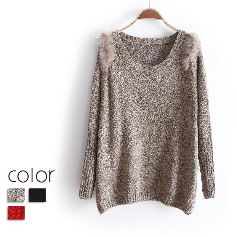2013 women's fashion feather decoration o-neck long-sleeve wx1159 basic sweater