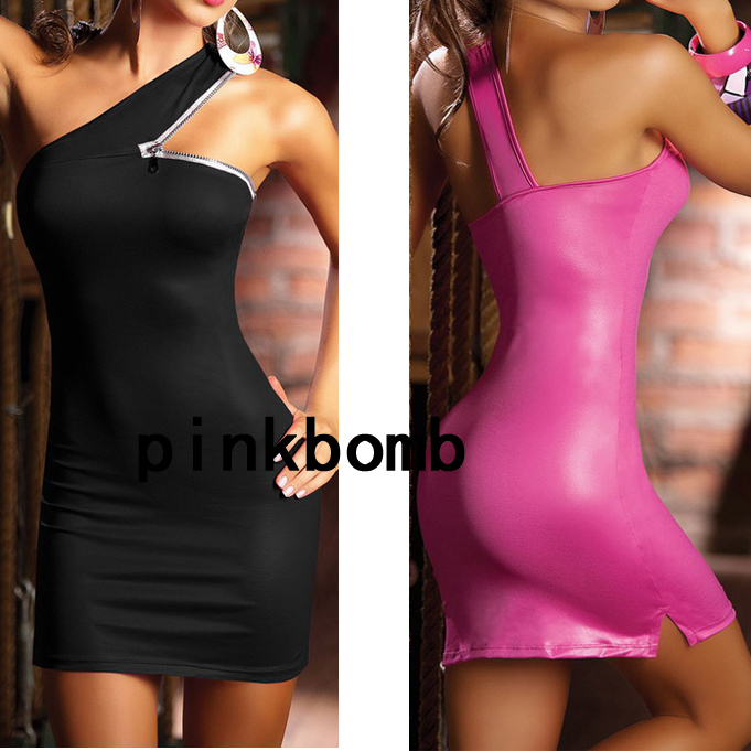 2013 women's fashion one-piece dress punk japanned leather one shoulder dress summer slim