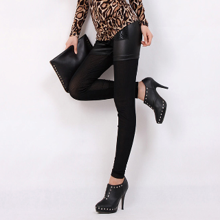 2013 women's fashion personality slim leather shorts faux two piece plus velvet thermal ankle length trousers